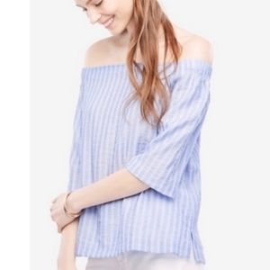 Ann Taylor off the shoulder top blouse blue stripe M